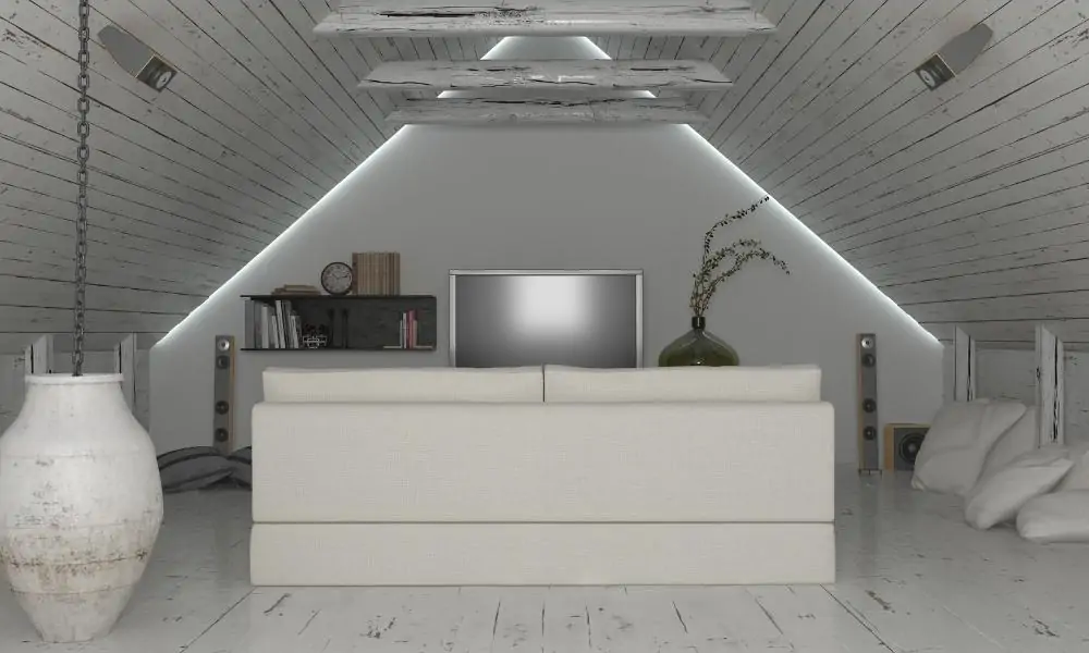 A full home theater setup with ceiling surround firing downward
