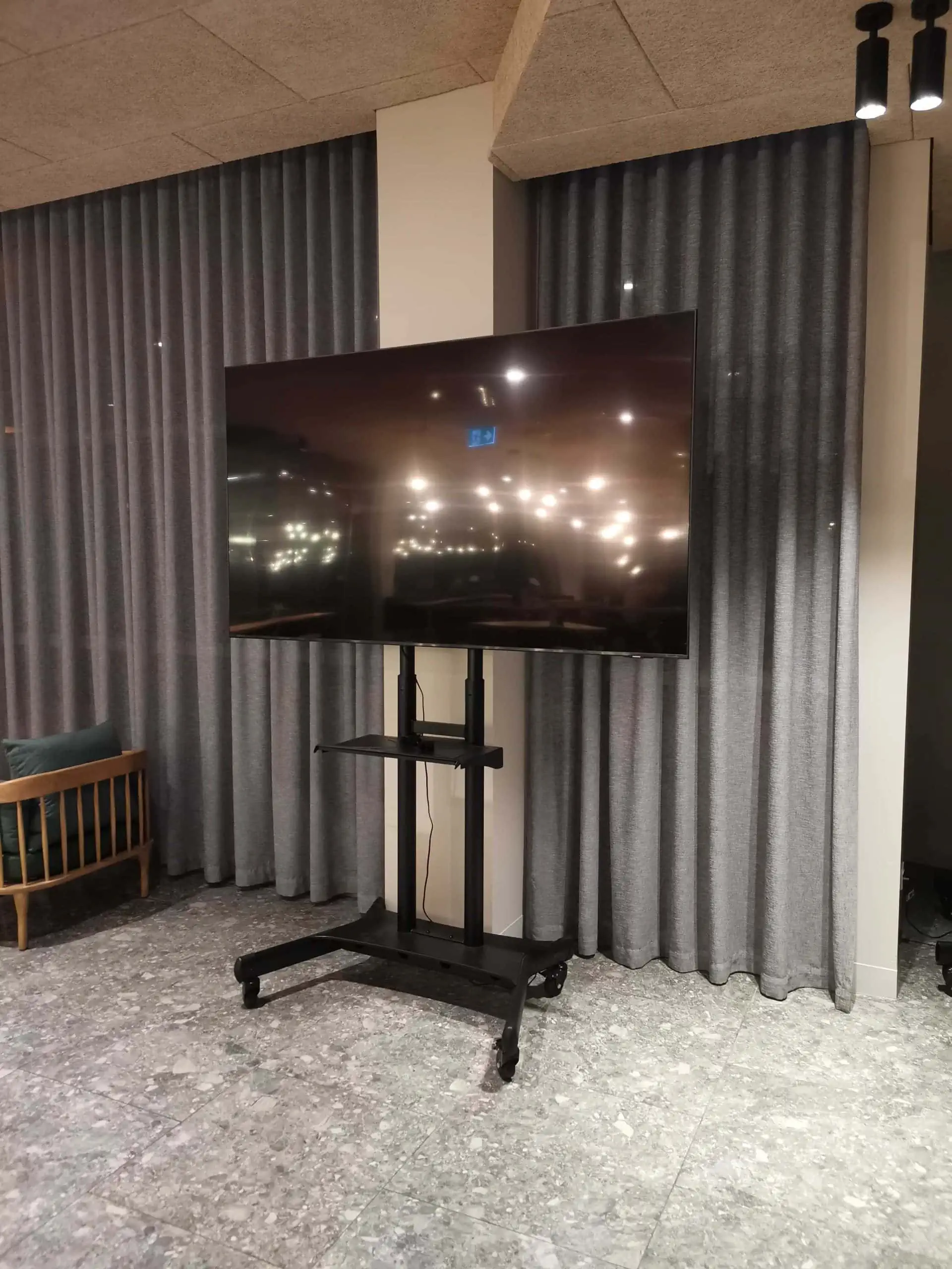 After mounting a TV on a rolling TV stand