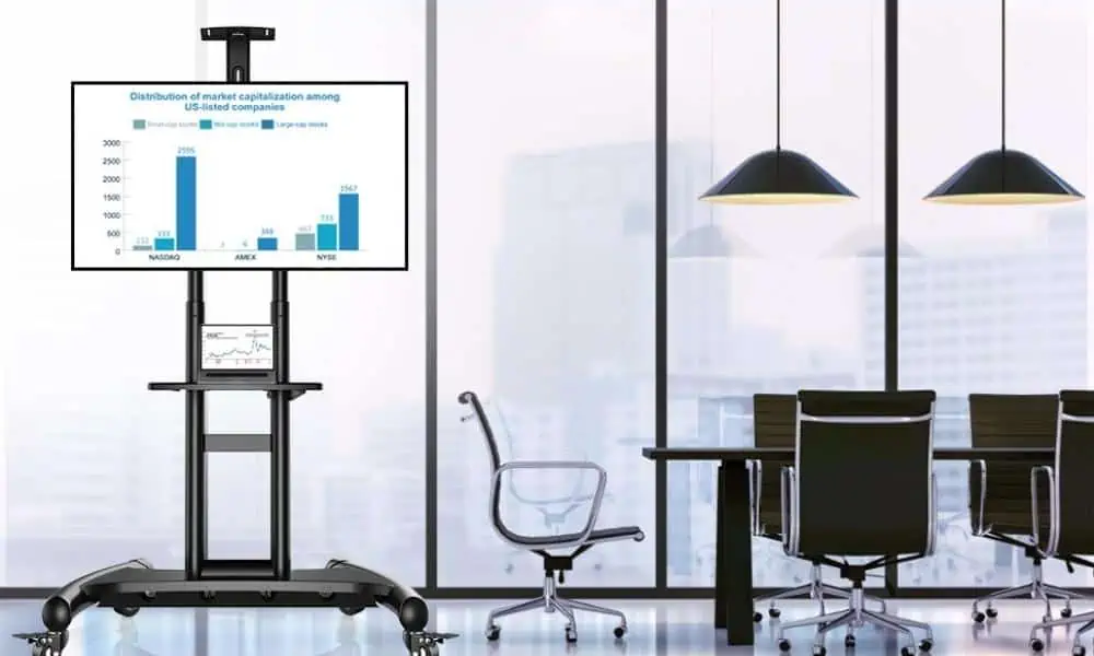 Perlesmith PSTVMC05 mobile TV stand on a conference room