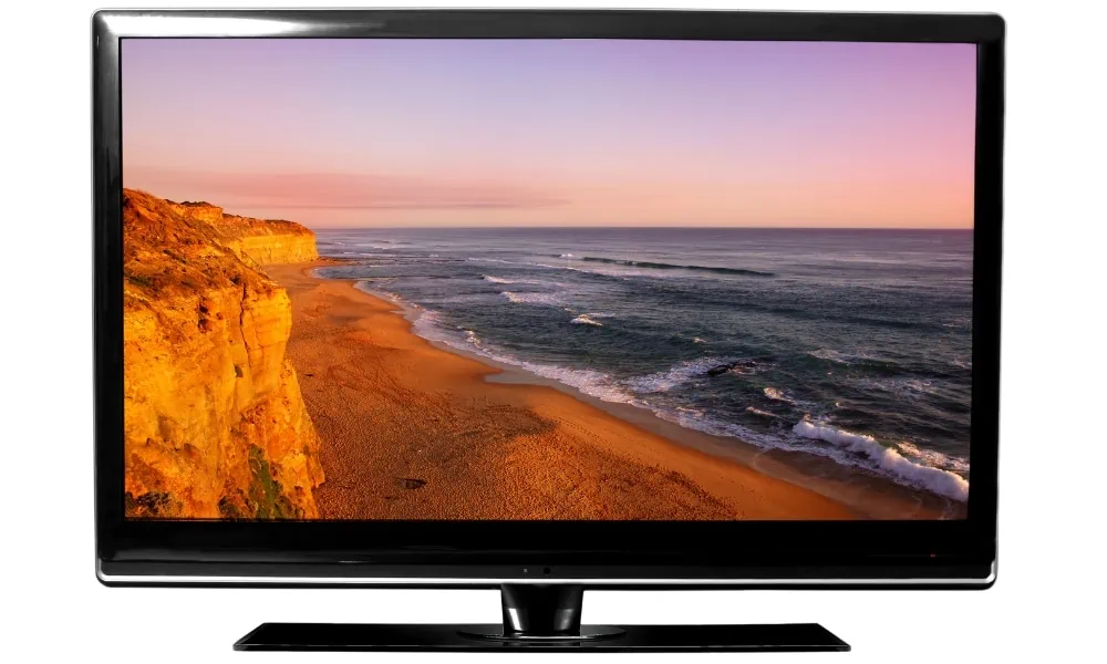 A TV on a tabletop TV stand