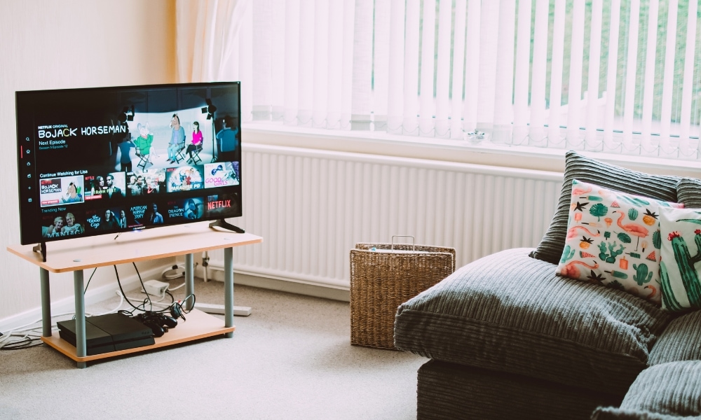 Smart TV above a small tabletop