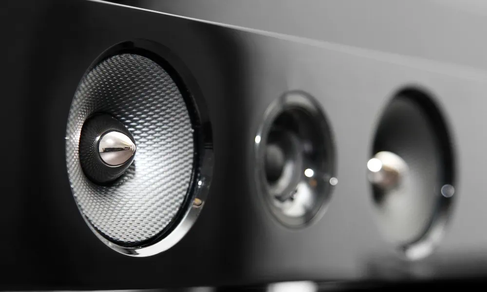 Close up speaker cone of a soundbar