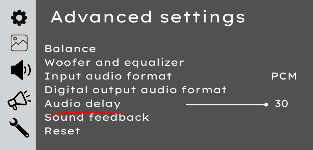 TV settings for adjustment of AV delay